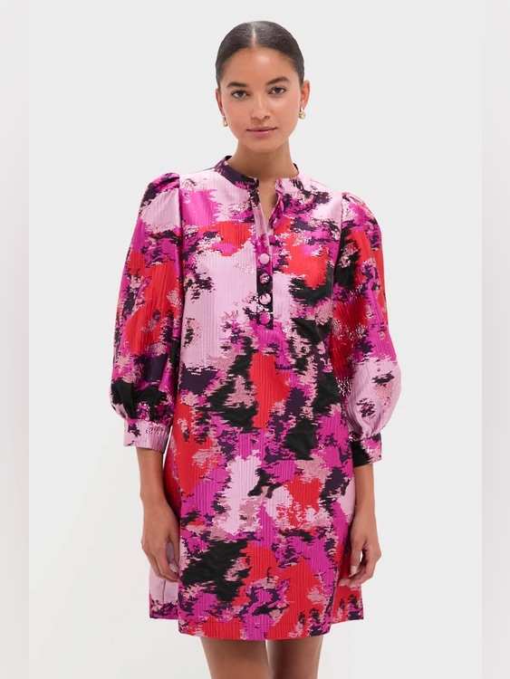 Tuckernuck Pink Red Black Floral Puff-Sleeve Tunic M